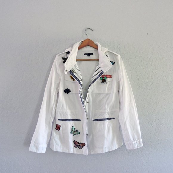 Boston Proper Jackets & Blazers - Boston Proper M jacket top white embroidered 3D applique embellished butterflies